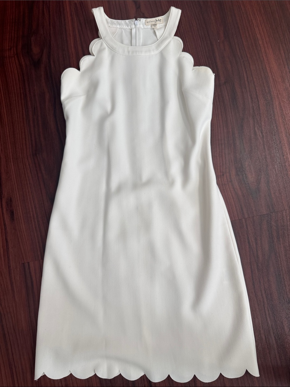 Maison Jules White Scalloped Sleeveless Mini Shift Dress